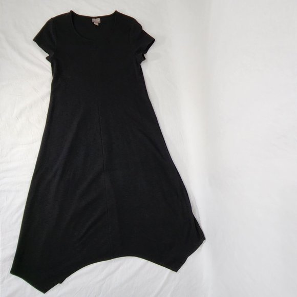 CHICO'S Black Seamed Tee Mixi Dress with Asymmetrical Hem Size 1 (8/M) LIKE NEW - Picture 11 of 16